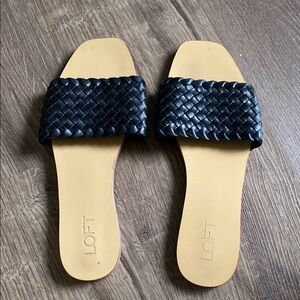 LOFT Black Woven Slide Sandals